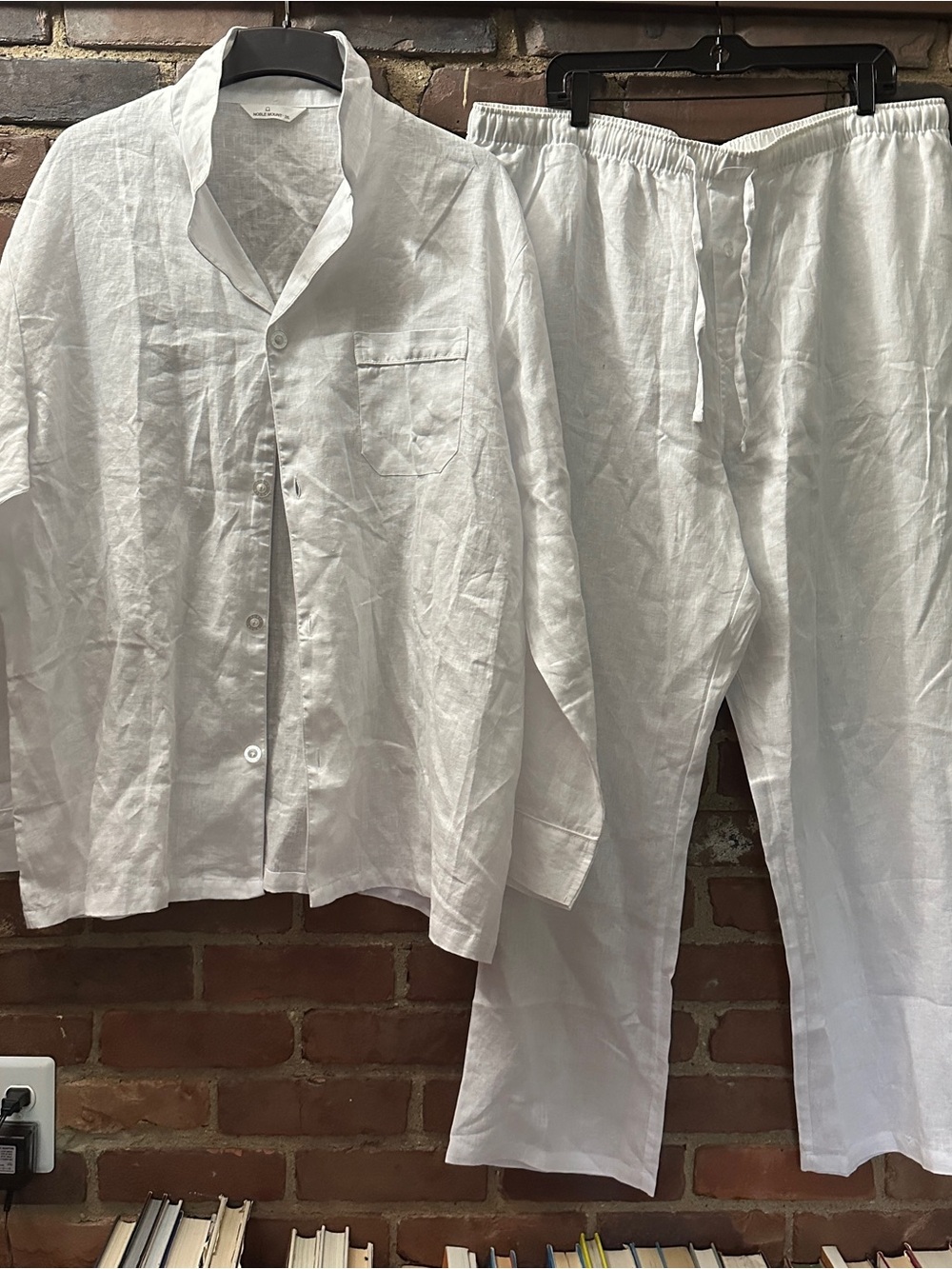MOUNT NOBLE white Linen Shirt + Pants Lounge Set 2X